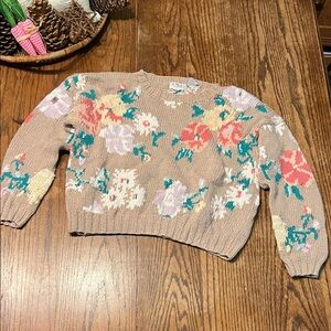 Vintage St. Malo Taupe Floral Crewneck Sweater